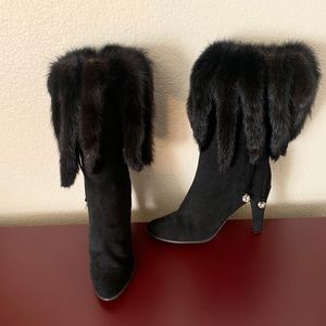 ANDREW GELLER MINK FUR TAILS SUEDE BLACK BOOT